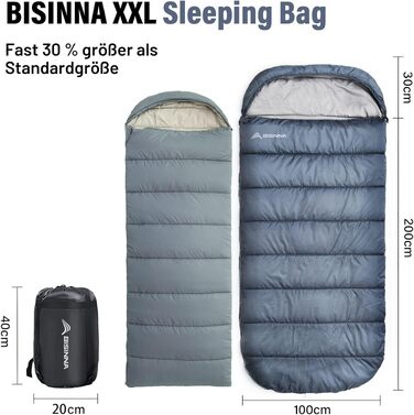 Зимовий спальний мішок BISINNA XXL для дорослих, теплий кемпінговий спальник на 3-4 сезони, сірий, ліва блискавка, 1.5 кг