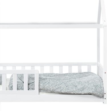 Дитяче ліжко Juskys Marli 80x160 см з бортиком, ламельною основою та дахом, будиночок з масиву дерева, біле