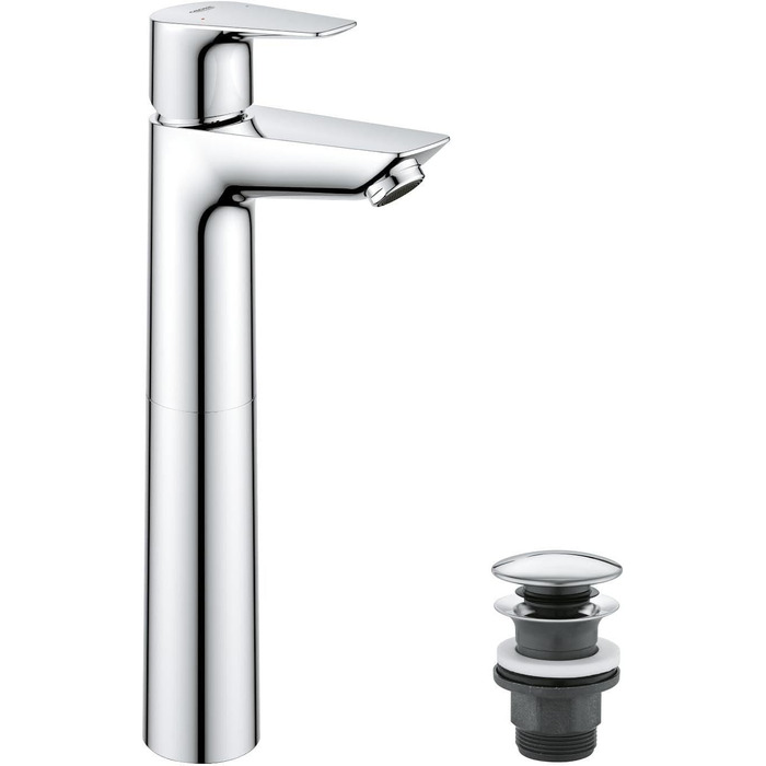 Змішувач для умивальника GROHE StartEdge, економічний, з холодною водою в середній позиції, 15 см, з поп-ап зливом, інструмент 3-в-1, проста установка (хром, XL, Push-Open)