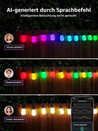 Lepro LED гірлянда для зовнішнього використання 30м, RGB+тепле біле світло, Wi-Fi, керування через додаток, сумісна з Alexa/Google, IP65, AI-дизайнер світла, 30 LED, без пульта