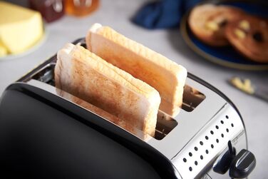Тостер Russell Hobbs Colours Plus Edelstahl на 2 тости, чорний - з підставкою для булочок, 6 режимів підсмажування, розморожування, функція Lift & Look, 1600 Вт