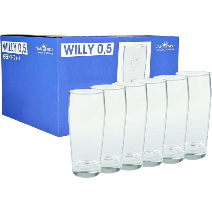 Склянки для пива Van Well Willibecher 0,5л, 120 шт. - Преміум якість, міцні, придатні для миття в посудомийній машині, калібровані, 500 мл, для ресторанів та дому