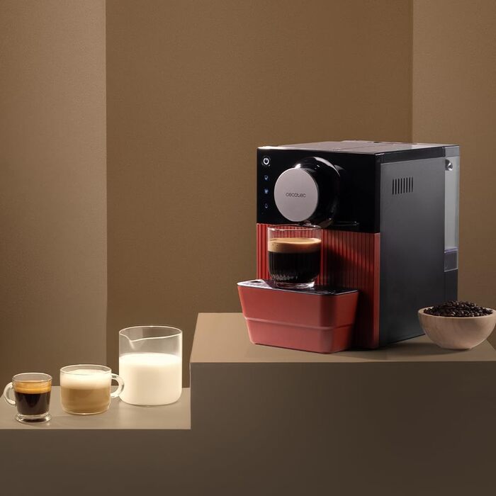 Компактна автоматична кавомашина Cecotec Cremmaet Cube Red, 1350 Вт, 19 бар, з сенсорним керуванням та системою попереднього змочування