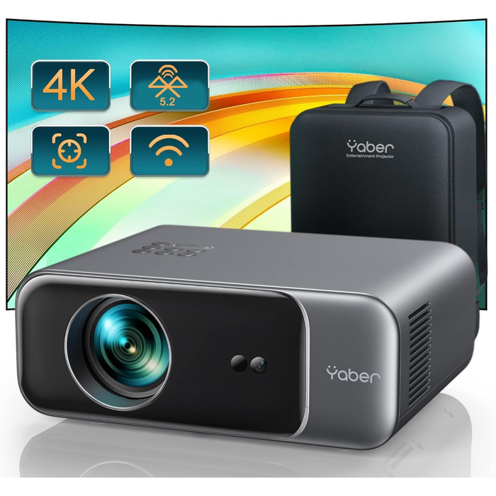 Проектор для домашнього кінотеатру YABER Full HD 1080p (підтримка 4K), автофокус, корекція трапеції, WiFi 6, Bluetooth, портативний outdoor-проектор до 300 дюймів для смартфонів, Fire TV Stick та PS5