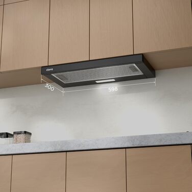 Витяжка кухонна CIARRA CBCB6906D 60 см, T-подібна, чорна, A++, продуктивність 391 м³/h, LED-підсвітка, з вугільним фільтром CBCF002X2, режим рециркуляції та відведення