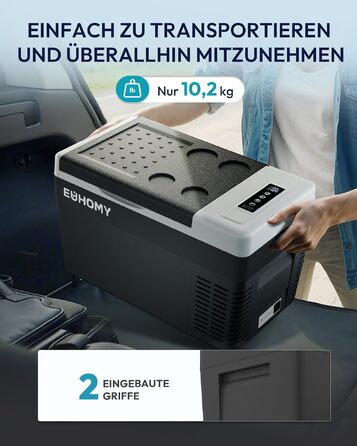 Автомобільний компресорний холодильник EUHOMY 25л з Wi-Fi, -20°C~20°C, 12/24V, 100-240V для кемпінгу, подорожей, човна, сірий