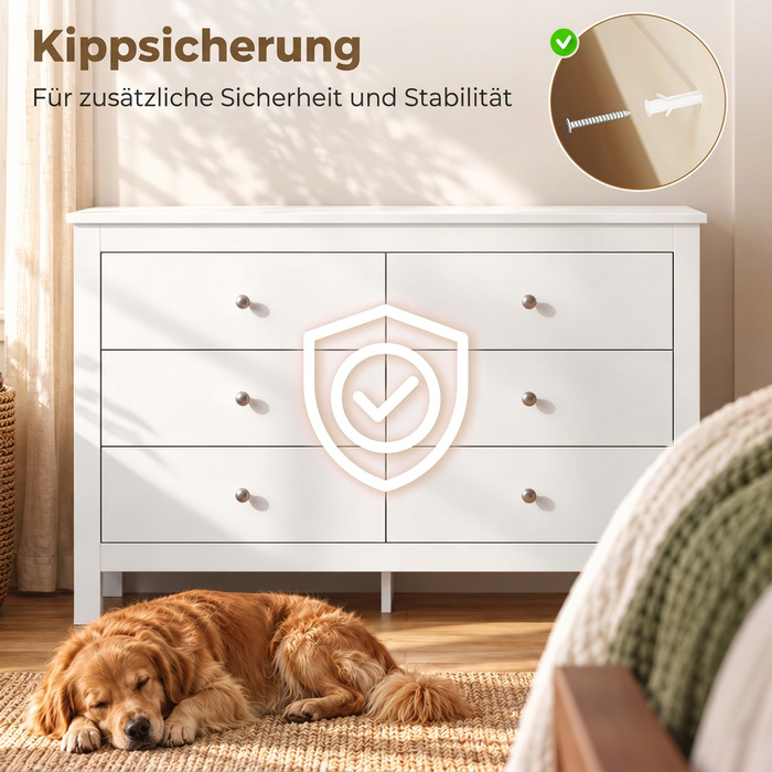 Комод на 6 шухляд, бічний столик (sideboard) з плавним ходом висувних ящиків для спальні, вітальні або передпокою, 118 x 39,5 x 75,5 см, білий