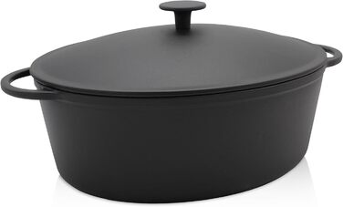 Жаровня Krüger Rustica з кришкою, емальована, чавунна, для гуски, 34×27×12,5 см, висока термостійкість, підходить для всіх типів плит, включаючи індукцію