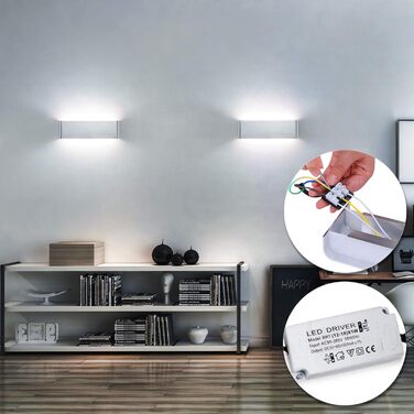 Lightsjoy LED настінний світильник 16Вт, сучасний, сріблястий, IP44, світло вгору-вниз, для коридору, спальні, вітальні, сходів, тепле біле світло, 30 см