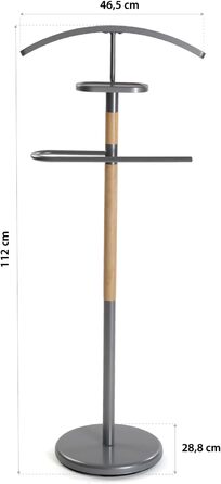 Верстат Holstebro: сучасний чоловічий вішак з 2 гачками, 112 x 28,8 x 46,5 см, метал і дерево, білий (сірий)