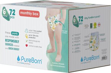 Підгузки-трусики PureBorn з бамбука, розмір 6 (15+ кг), 72 шт, гіпоалергенні та ультрапоглинаючі