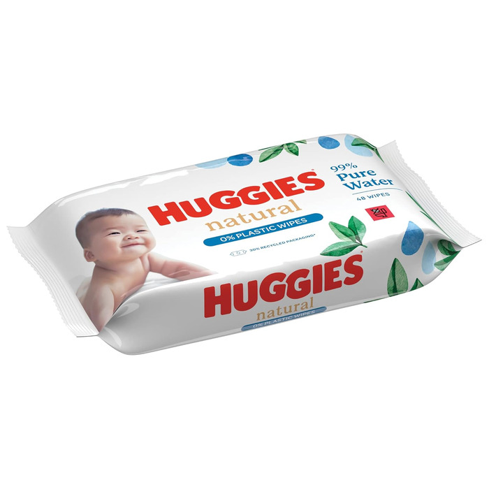 Дитячі вологі серветки Huggies Natural Biodegradable Sensitive, біорозкладні, для чутливої шкіри, велика упаковка (8х48 шт)
