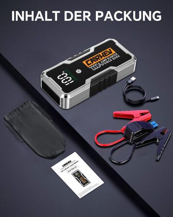 Бустерний пускач CARHEV 7000A для авто 12В (до 10.0L бензин/дизель), Powerbank з QC 3.0 USB та LED-ліхтарем