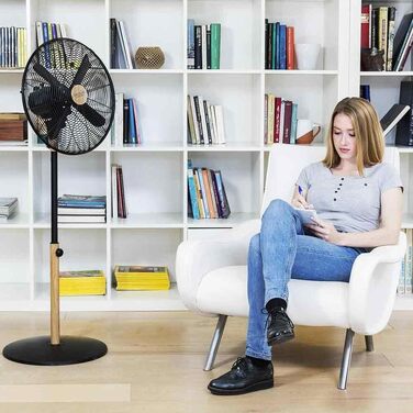 Вентилятор підлоговий Cecotec EnergySilence 620 Retrostyle 50W, хромований, діаметр 40 см, 3 швидкості, з коливанням, регульована висота, дерев'яна підставка