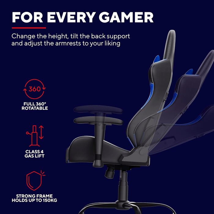 Ігрове крісло Trust Gaming GXT 708B Resto, 360° обертання, офісне, знімні подушки, регульована висота, для комп'ютера, синє
