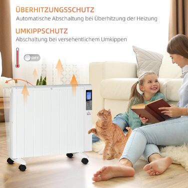 Електричний обігрівач HOMCOM 2000Вт з LCD-дисплеєм, 2 режими нагріву, дистанційне керування, захист від перегріву та перекидання, для кімнат до 15 м², білий, 75x7,5x58,5 см
