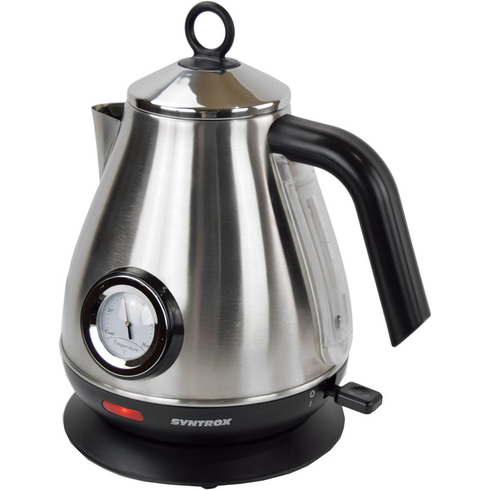Електрочайник Syntrox Germany WK-2200W-1.7T, 2200 Вт, 1.7 л, нержавіюча сталь, з термометром, бездротовий, 360°, чайник для води та чаю