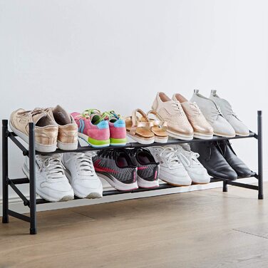 Металевий стелаж для взуття LOVE IT Store IT Loft, розсувний, 2-рівневий, матовий чорний, на 10 пар, стійкий, штабельований