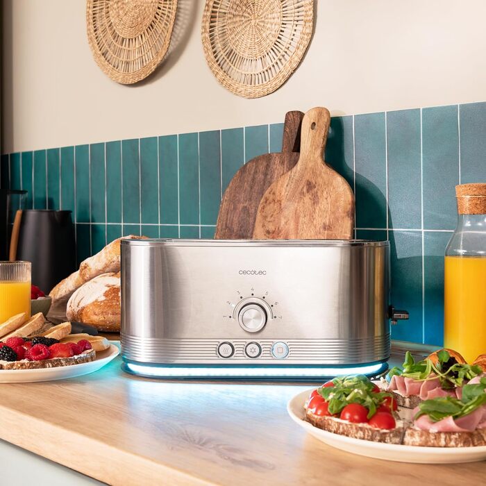 Тостер вертикальний Cecotec Shine&Toast Extra Double з нержавіючої сталі - 1400 Вт, 4 тости, широкі слоти 3.8 см, 7 режимів