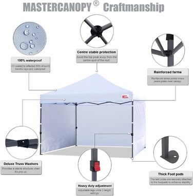 Павільйон розкладний MASTERCANOPY 2,5x2,5 м з 4 стінками, білий, для ринку, саду та двору