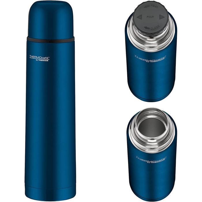 Термос-фляга THERMOS 0,75 л, нержавіюча сталь, сірий, ізольована пляшка для напоїв, з чашкою, 12 годин гаряче / 24 години холодне, герметична, для школи, офісу, подорожей