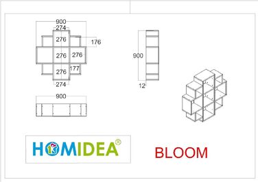 Настінна полиця Homidea Bloom, книжкова, декоративна, сучасний дизайн, біла/чорна, для вітальні