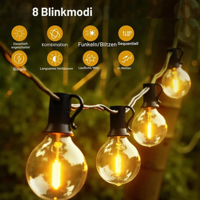 Гірлянда вулична LED Avoalre з таймером, 33 лампи G40, тепла біла, IP44, 21м - для саду, тераси, свят