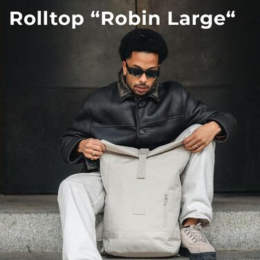 Рюкзак Johnny Urban Rolltop Robin Large для жінок і чоловіків, 18-22 л, водовідштовхувальний, відділення для ноутбука 16'', з переробленого PET, пісочний колір
