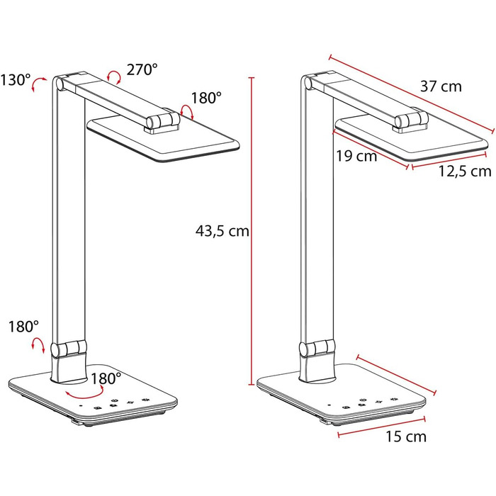Настільна LED лампа FeinTech LTL00100, димована, 550 лм, з USB, алюміній, ABS-пластик, акрил, регульована температура світла (тепле/холодне біле), біла, 37x15x43.5 см