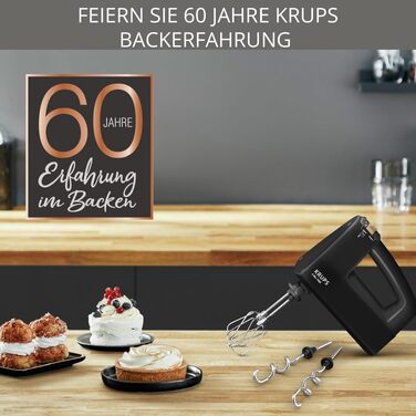 Ручний міксер Krups 3 MIX 7000 60 Jahre Edition F60858, 500 Вт, з вінчиками та гаками для тіста, чорний/мідний