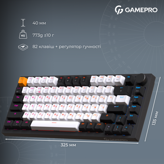 Бездротова механічна клавіатура GamePro MK160 QLAB Sakura Switch Black