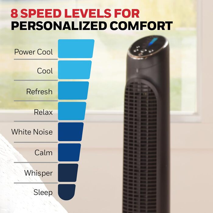 Вентилятор вежовий Honeywell Quietset 8 швидкостей, чорний, для кімнати, 40х10 Вт