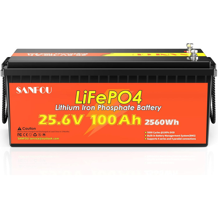 LiFePO4 акумулятор 12V 200Ah (2560Wh) з BMS 100A, літієва батарея Deep Cycle для кемпінгу та будинків на колесах, підтримка 4S4P