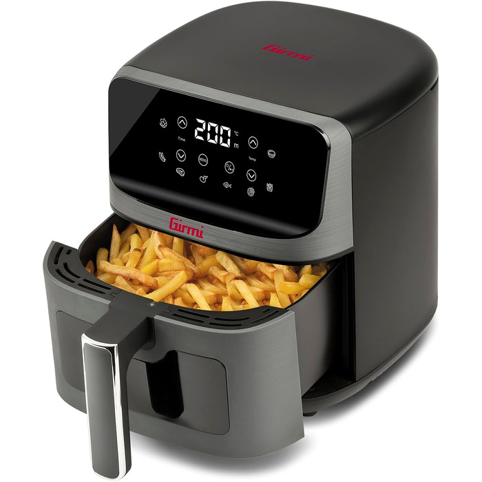Аерофритюрниця Girmi FG27 Ecofrit Lite, 4.2 л, 1400 Вт, цифровий дисплей, 8 програм, таймер, без BPA та PFOA, сіра