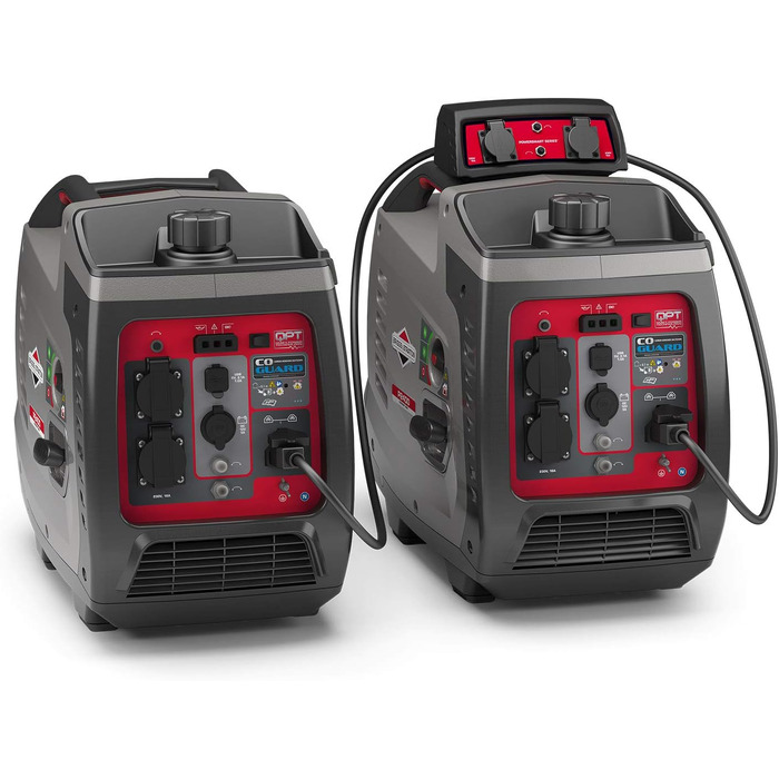 Інверторний бензиновий генератор Briggs & Stratton PowerSmart P2400, 2400 Вт (1800 Вт постійної потужності), 230 В, ультратихий та легкий, сіро-червоний