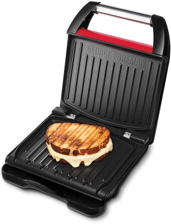 Контактний гриль George Foreman 24x17 см, червоний, для м'яса, риби, овочів, паніні та сендвічів, компактний, до 3 порцій, зменшує до 42% жиру