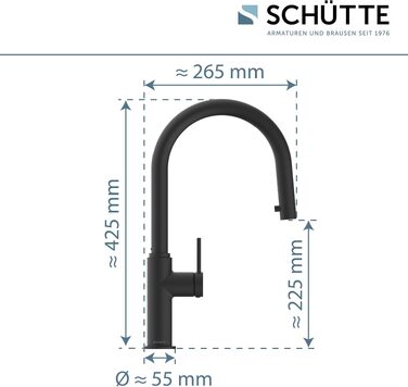 Змішувач кухонний SCHÜTTE Blackpool 79526 з висувним душем, чорний - для кухні, поворотний на 360°