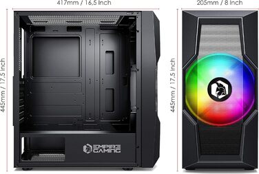 Корпус для ПК Empire Gaming Onyx ARGB, середній ATX, mATX, ITX, 4 адресовані RGB-вентилятори (1×200 мм, 3×120 мм), бокова панель із загартованого скла