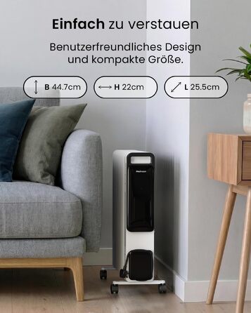 Розумний електричний масляний радіатор Pro Breeze 2500W, 11 секцій, керування через WLAN/App, з термостатом, таймером на 24г та сенсорним дисплеєм, білий