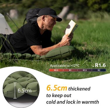 Надувний кемпінговий килимок Naturehike Ultralight з вбудованим насосом для походів та туризму, армійний зелений, одноосбовий