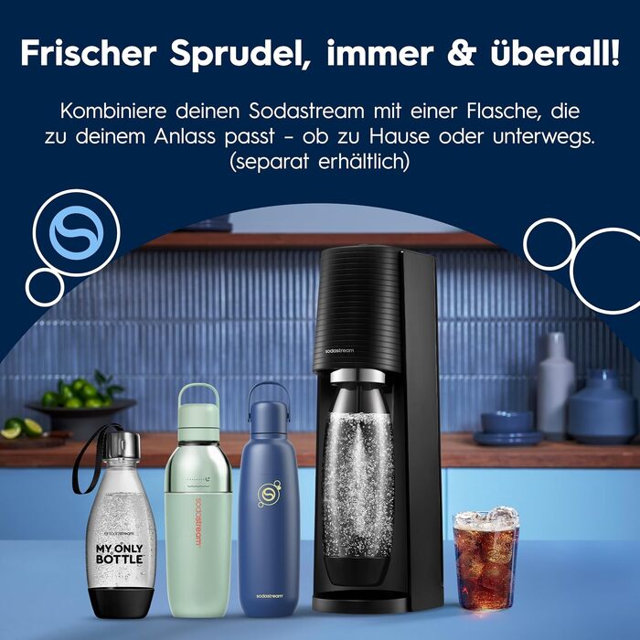 Сифон для газування води SodaStream TERRA Family Pack: 3 пляшки по 1л та циліндр CO2, чорний