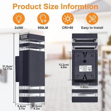Стіна LED-ліхтар зовнішній IP65 GU10 Up-Down, вулична підсвітка для тераси та фасаду будинку, тепле біле світло 3000K, антрацит (1 шт.)