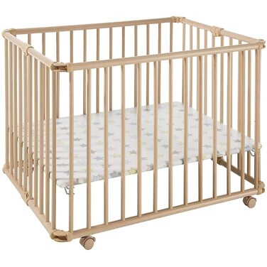 Дитячий манеж Geuther Lucilee 76x97 см, білий, 3-рівневе регулювання, м'яка оббивка, зірки