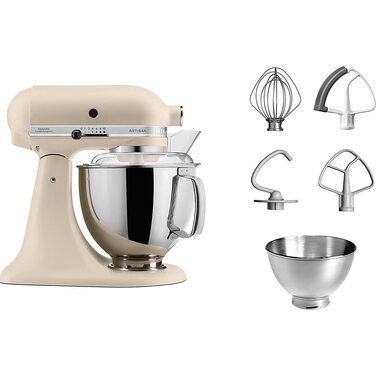 Кухонна машина KitchenAid Artisan: планетарний міксер з нахильною головою, 2 чаші з нержавіючої сталі по 4.8 л та набором із 5 аксесуарів