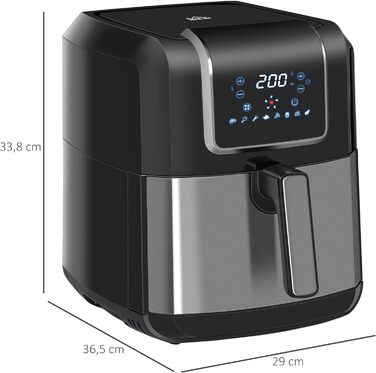 Аерофритюрниця HOMCOM 6,5 л, 1700 Вт, 8 програм, LED-дисплей, антипригарний кошик, для здорового приготування без олії, чорна