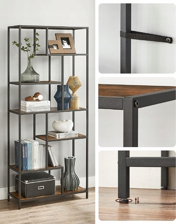 Стелаж Songmics у стилі лофт, 80 x 30 x 180 см, чорний/рустикальний дуб