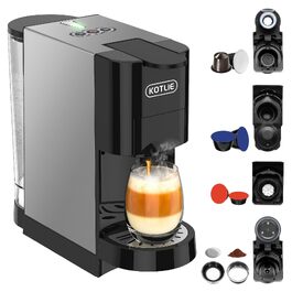 Кавомашина KOTLIE Espresso 4-в-1 для NES/Dolce Gusto/меленої кави/ESE (44мм), 19 Бар, Чорна