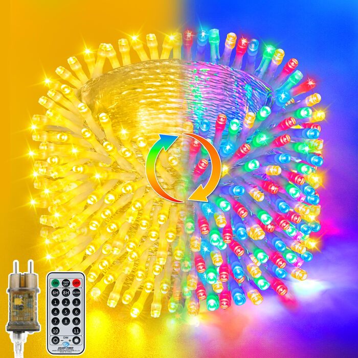 Світлодіодна гірлянда Dalugo для вулиці та ялинки, 500 LED, 40м, водонепроникна зовнішня новорічна ілюмінація з таймером, 8 режимів та функцією пам'яті (теплий білий + багатоколірна)