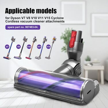 Насадка-щітка Odashen з турбіною для підлоги для пилососа Dyson V7/V8/V10/V11/V15, моторизована насадка, заміна 967483-04