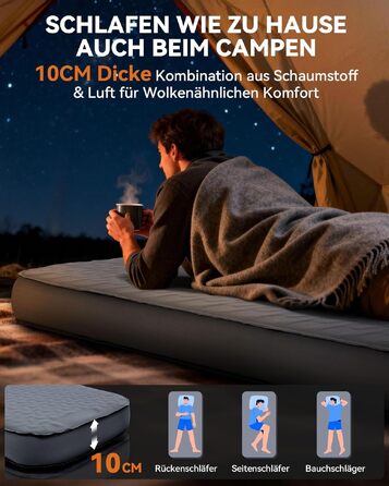 Самонадувний кемпінговий килимок HIKENTURE Comfort Plus, потовщена ізоляційна підстилка для кемпінгу з насосом-мішком, сіра